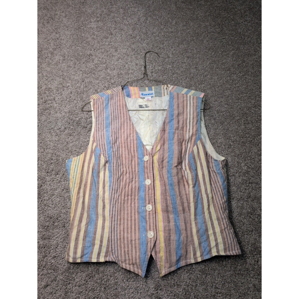 John Meyer Vintage Womens Pastel Striped Button Front Vest Waistcoat Size 12
